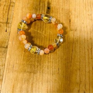 Orange Jade and Carnelian Beaded Bracelet w/Dragon, Phoenix and Tiger Engraving